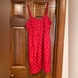 J Crew Size 6 Red Tan Silk Sundress Fully Lined
